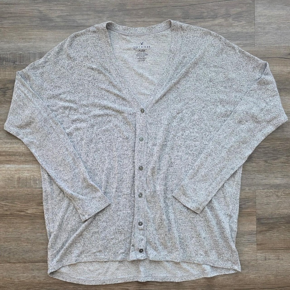 American Eagle Soft & Sexy Plush Gray Heathered Cardigan Womens Medium